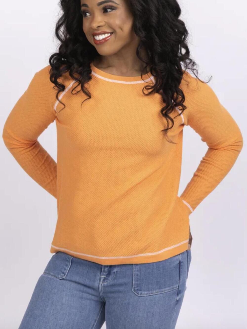 Elliott Lauren Orange Cotton Long Sleeve Waffle Knit Sweater - Size - Small